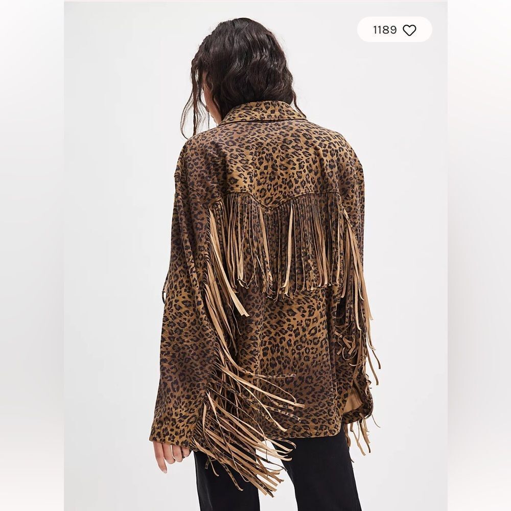 We The Free Fringe Out Vegan Suede Animal Print Jacket - Picture 2 of 7